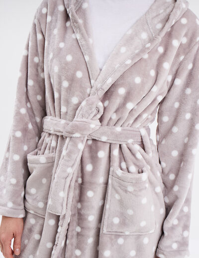Peignoir long effet polaire à capuche gris femme