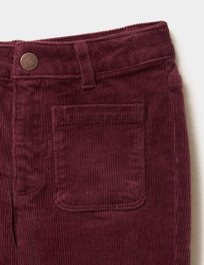 Pantalon flare effet velours c&ocirc;tel&eacute; bordeaux fille