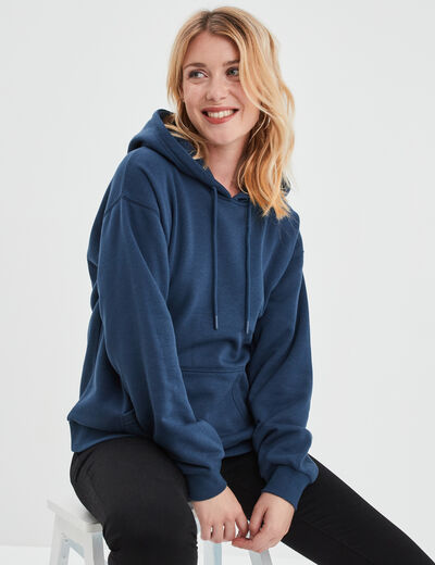 Sweat hoodie molleton à capuche bleu marine femme