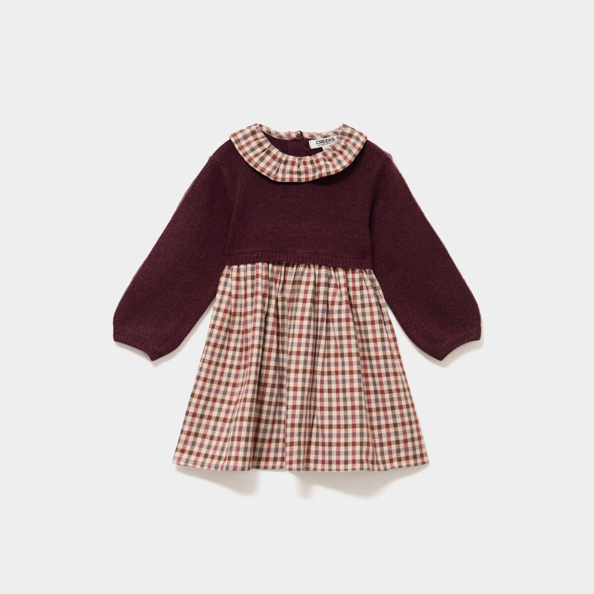 Robe effet 2-en-1 col claudine violet fonc&eacute; b&eacute;b&eacute; fille