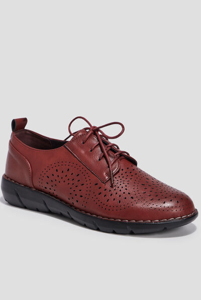 Derbies à lacets compensées rouge femme