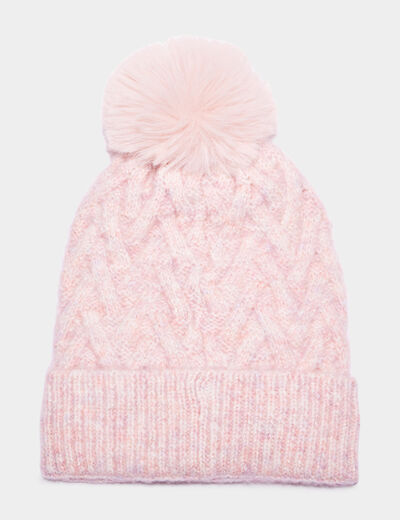 Bonnet &agrave; pompon rose fille