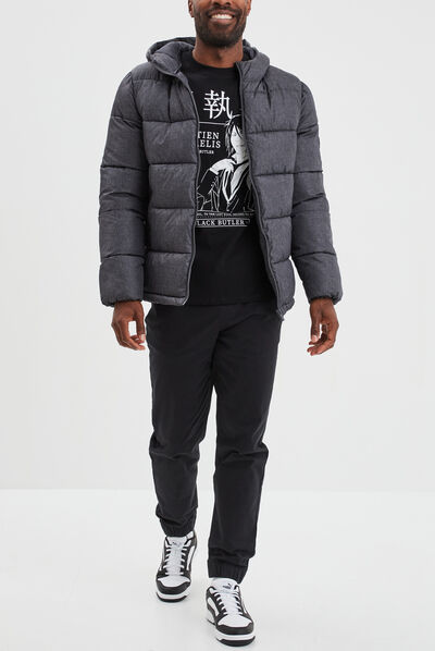 Doudoune zippée à capuche gris foncé homme