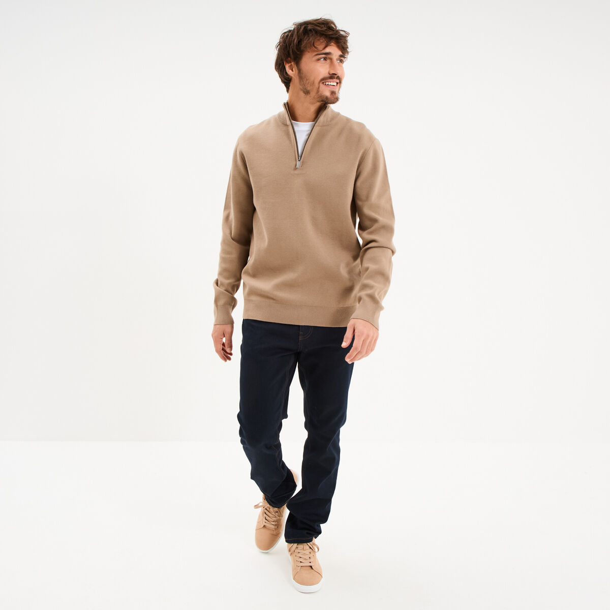 Pull camionneur manches longues taupe homme