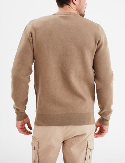 Pull col rond manches longues Liberto taupe homme