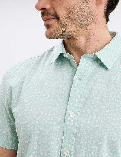 Chemise droite manches courtes coton vert pastel homme