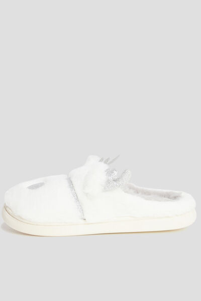 Chaussons mules renne fausse fourrure blanc femme