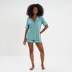 Ensemble pyjama fluide short et chemise bleu gris femme