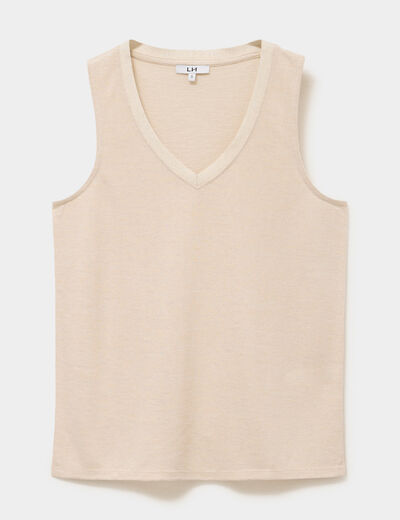 D&eacute;bardeur col en V sans manches beige femme