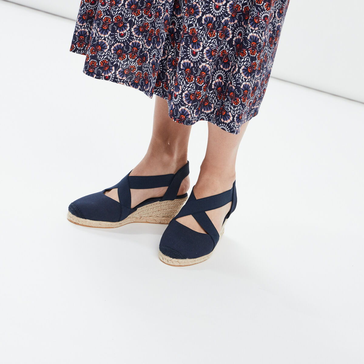 Sandales espadrilles compens&eacute;es bleu femme