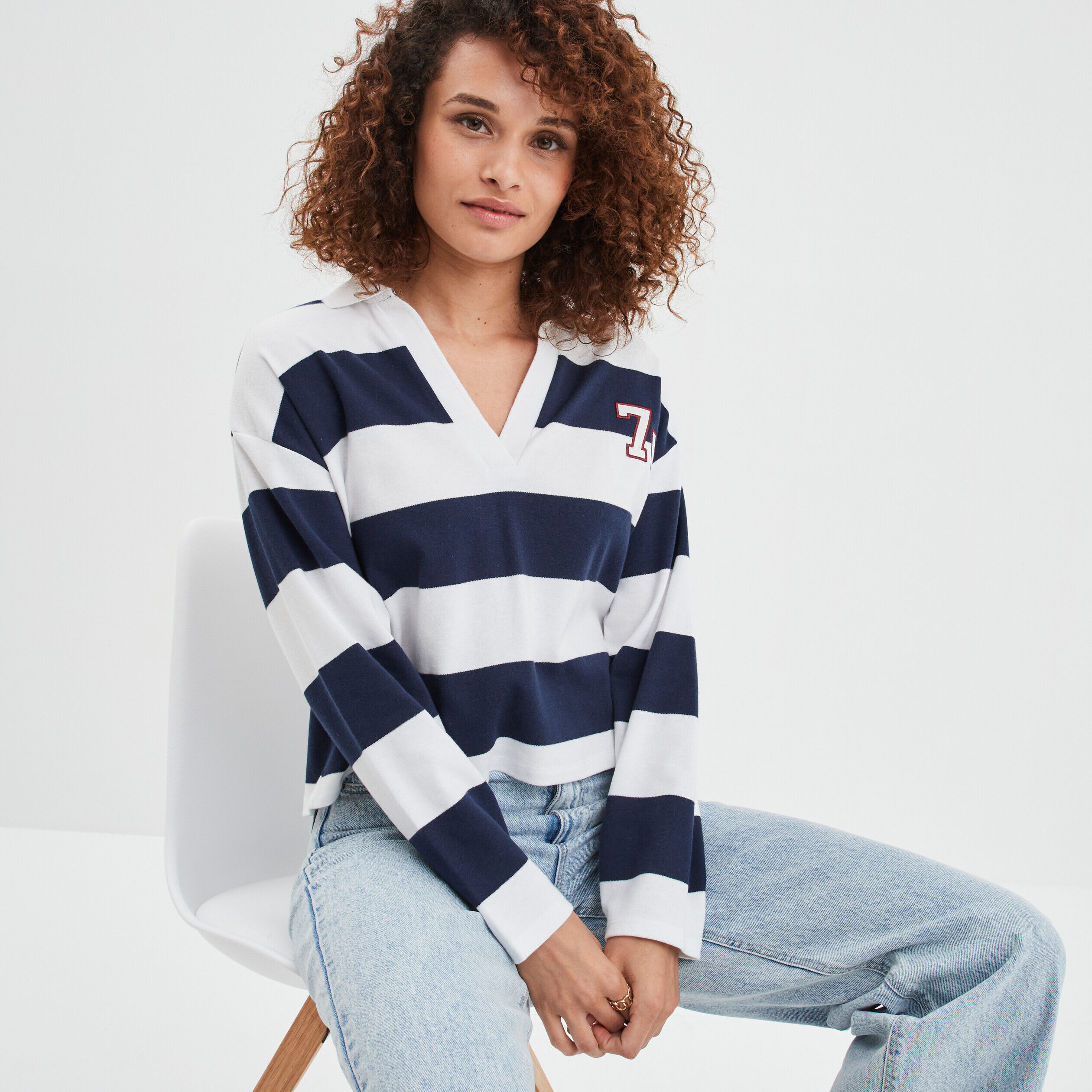 T-shirt col en V manches longues Creeks bleu marine femme CREEKS