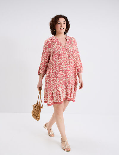 Robe chemise à volants manches 3/4 ecru femme grande taille