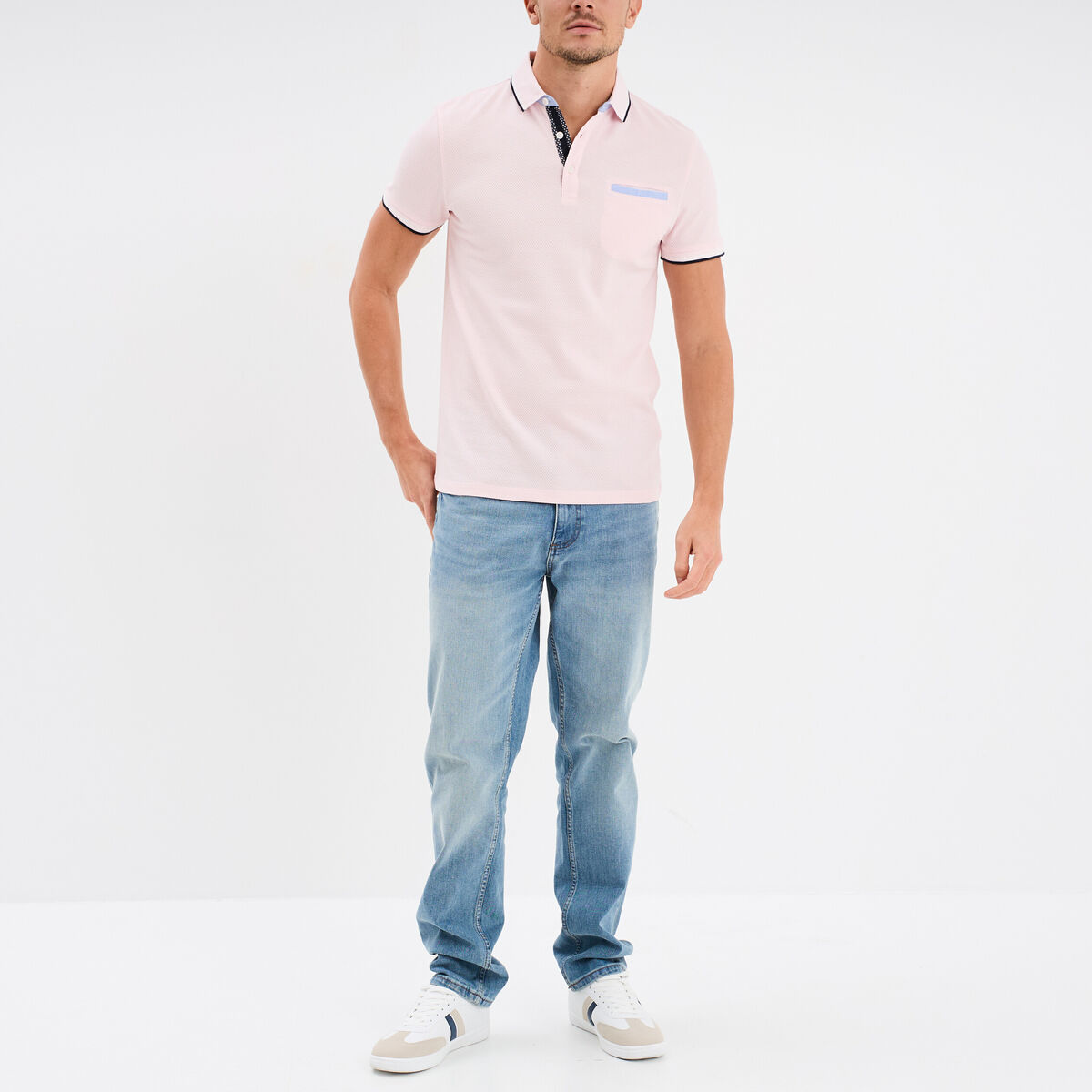Polo piqu&eacute; manches courtes coton rose homme