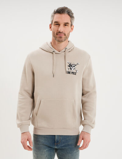 Sweat hoodie molleton 1 poche One Piece gris clair homme