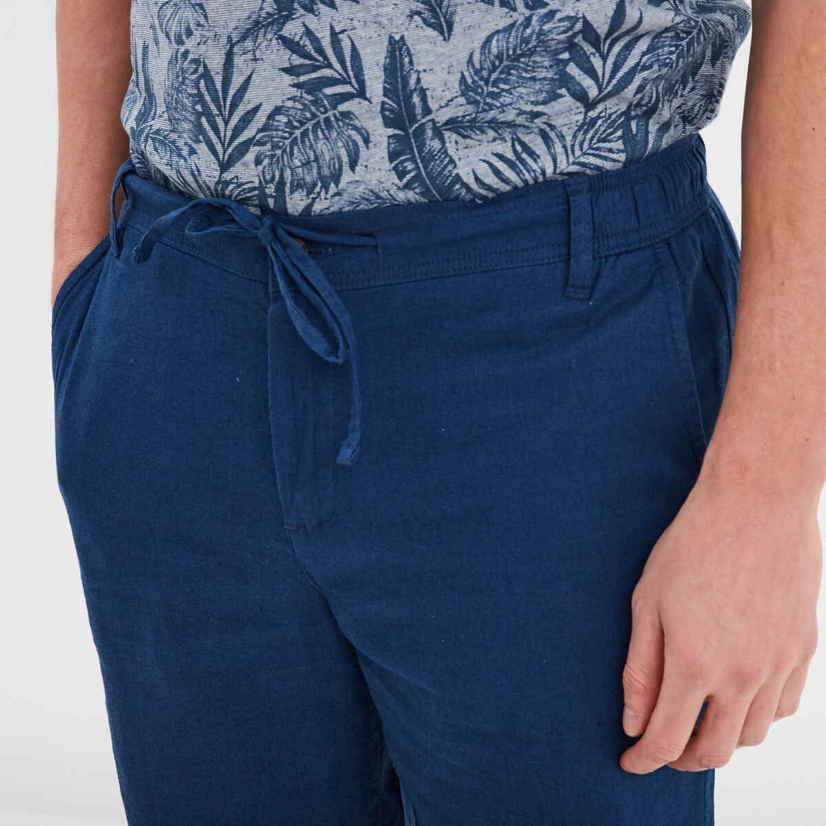 Bermuda chino à coulisse lin mélangé bleu roi homme