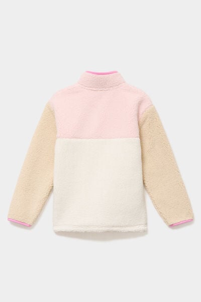 Sweat effet polaire col montant boutonn&eacute; sable fille