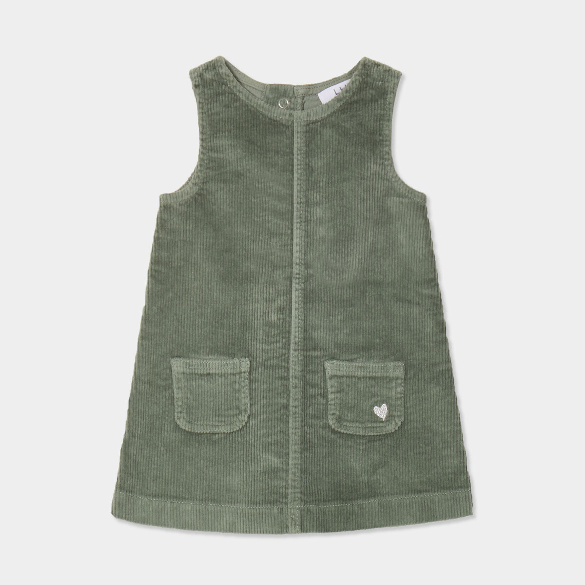 Robe chasuble effet velours c&ocirc;tel&eacute; coton vert kaki b&eacute;b&eacute; fille