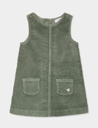Robe chasuble effet velours côtelé coton vert kaki bébé fille