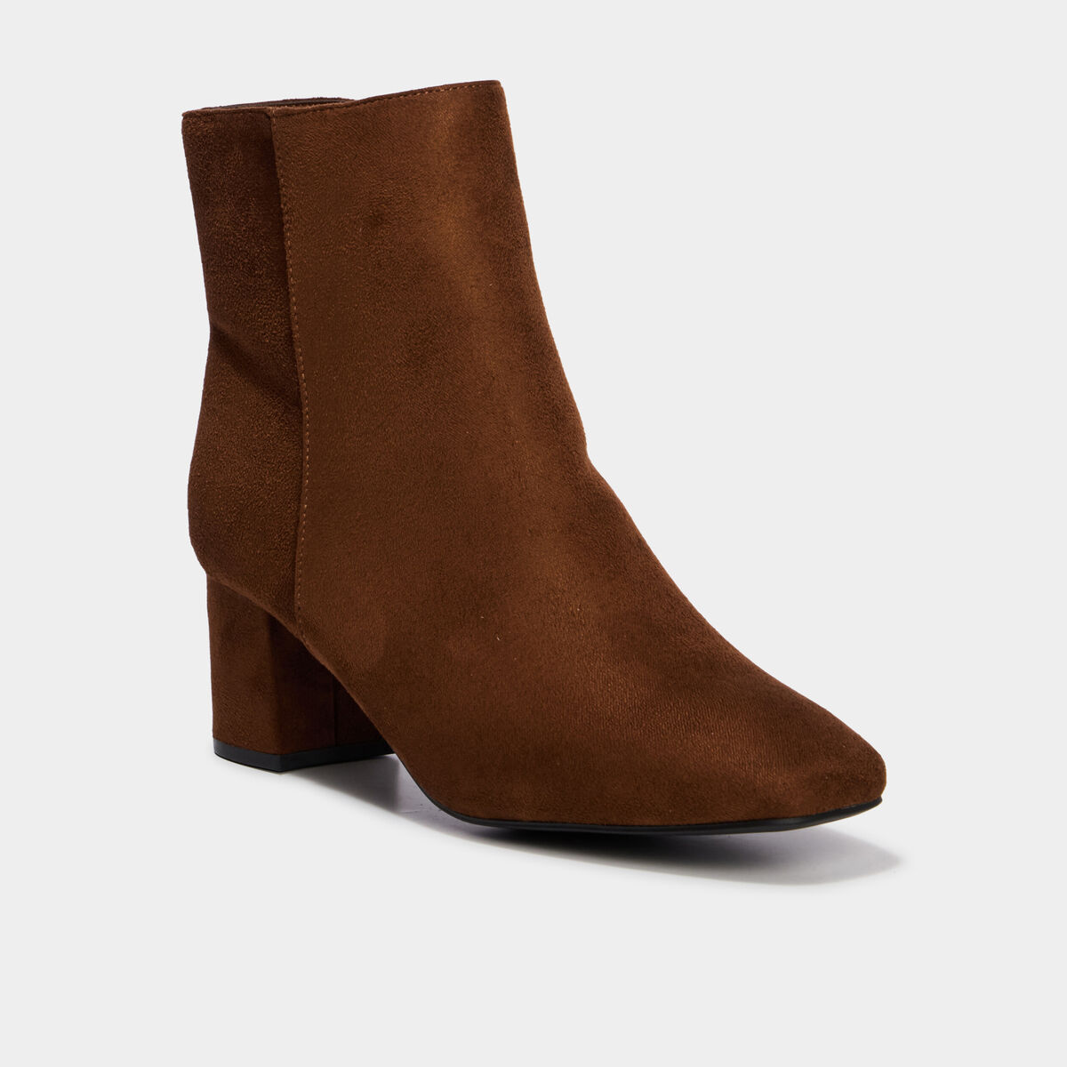 Bottines &agrave; talon bloc su&eacute;dine zip marron femme