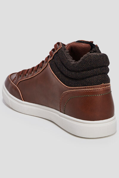 Baskets montantes à lacets marron cognac homme
