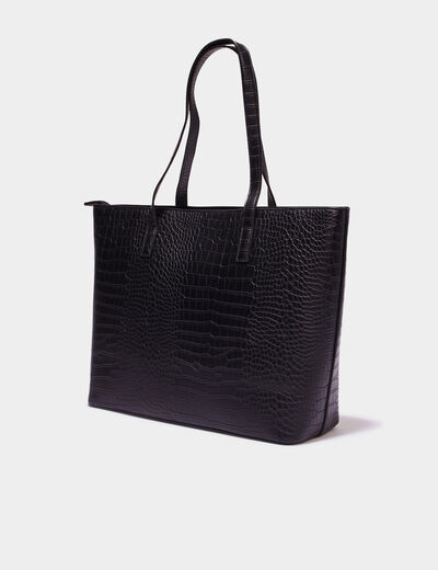 Sac cabas effet croco noir femme