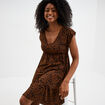 Robe patineuse manches courtes camel femme