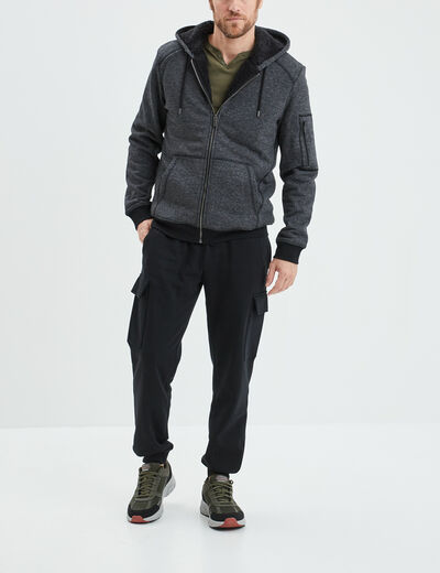 Pantalon jogging cargo molleton noir homme