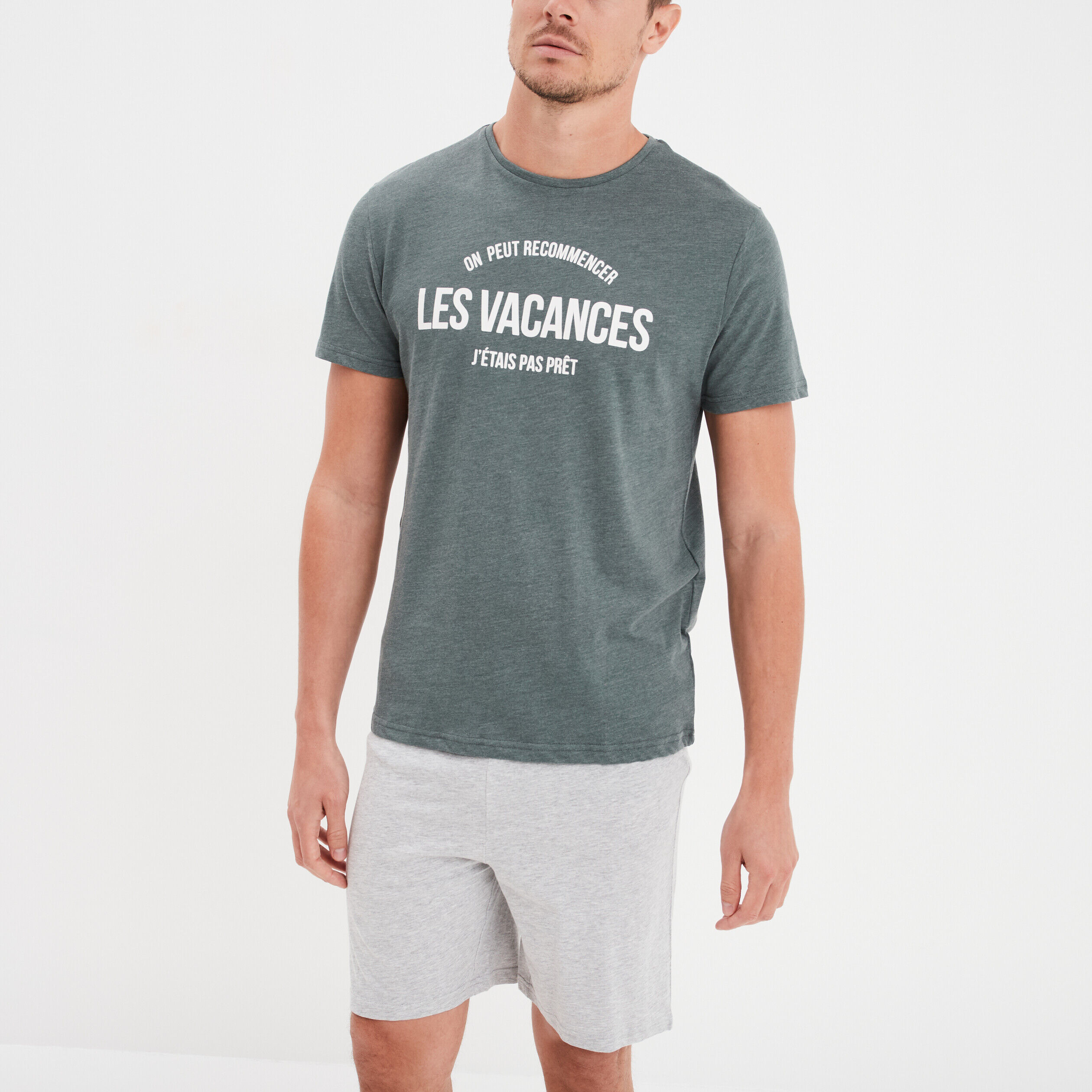 Ensemble pyjama short et t-shirt vert kaki homme LH