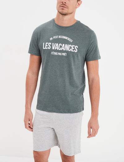 Ensemble pyjama short et t-shirt vert kaki homme