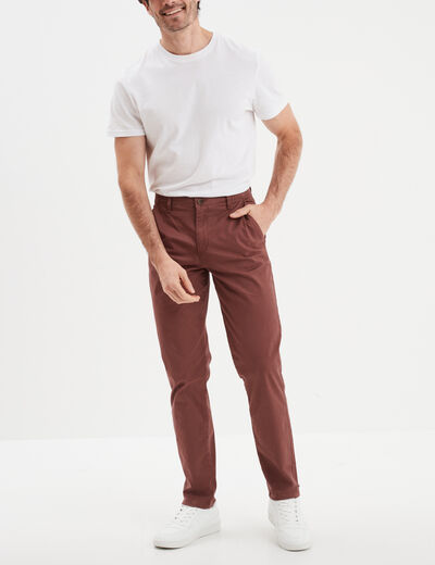 Pantalon chino droit stretch retroussé marron homme