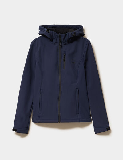 Blouson &agrave; capuche d&eacute;perlant fourr&eacute; bleu marine femme
