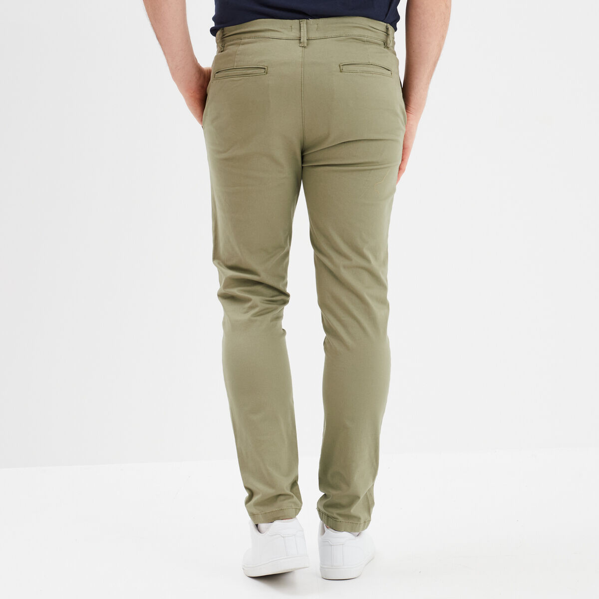 Pantalon chino slim coton vert kaki homme