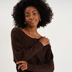 Pull encolure bateau manches longues marron fonc&eacute; femme