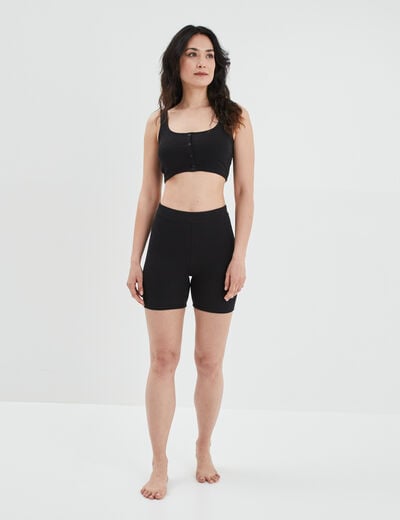 Short cycliste côtelé sans couture noir femme