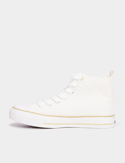 Tennis montantes &agrave; lacets en toile ivoire femme