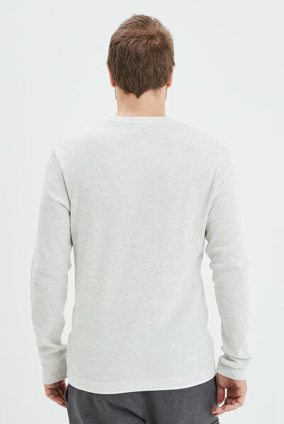 T-shirt col rond manches longues ecru homme
