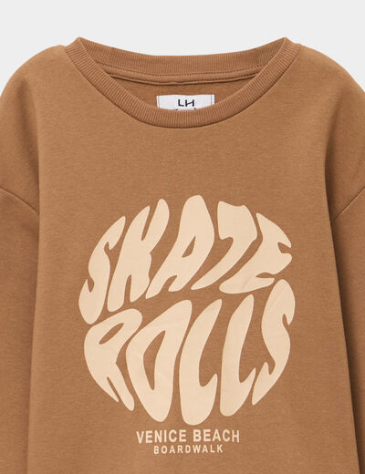 Sweat oversize col rond manches longues marron gar&ccedil;on