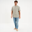 Chemise col mao lin m&eacute;lang&eacute; vert kaki homme