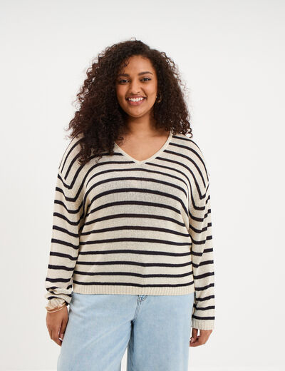 Pull ajust&eacute; manches longues ecru femme grande taille