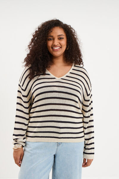 Pull ajust&eacute; manches longues ecru femme grande taille