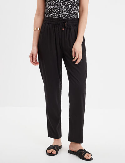Pantalon fluide ceinture élastiquée noir femme