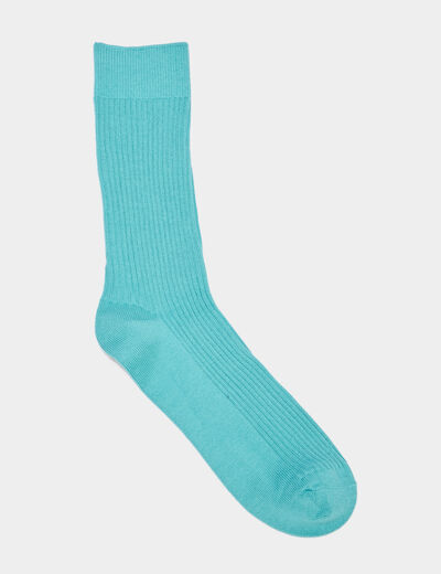 Lot 2 paires chaussettes côtelées bleu turquoise homme