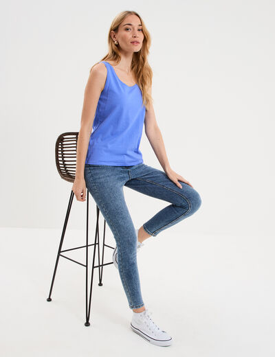 D&eacute;bardeur bretelles larges coton bleu electrique femme