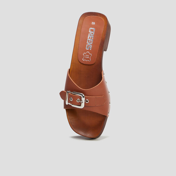 mules sabots a boucles en cuir creeks marron femme Mules sabots à boucles en cuir Creeks marron femme