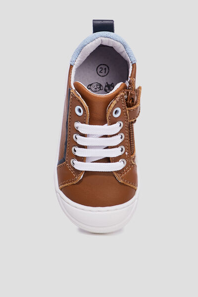 Bottillons zippés en cuir camel bébé garçon