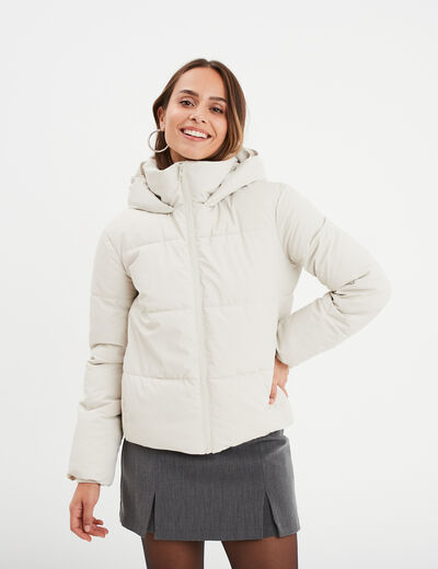 Doudoune courte imperm&eacute;able &agrave; capuche ivoire femme