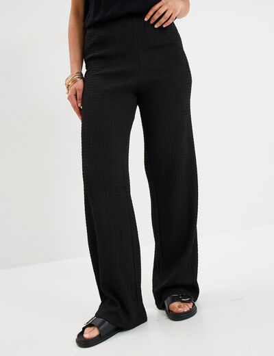Pantalon effet gaufré taille élastiquée noir femme