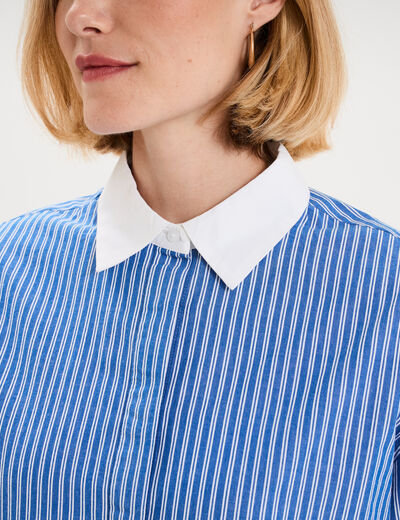 Chemise droite manches longues coton bleu femme