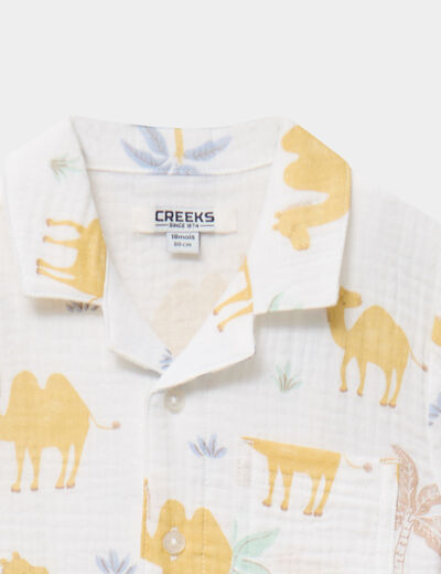Ensemble short et chemise gaze de coton creme b&eacute;b&eacute; gar&ccedil;on