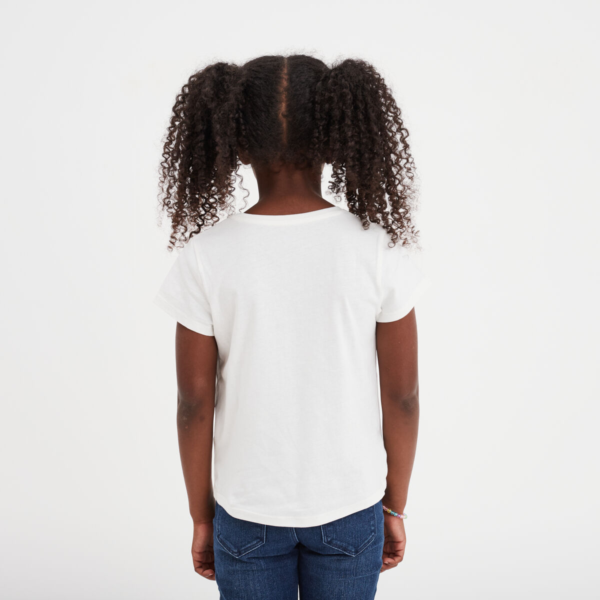 T-shirt col rond manches courtes coton ivoire fille